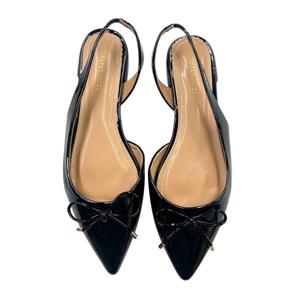 Draper James Black Patent Leather Slingback Pointed Bow Flats Women's - Picture 1 of 7